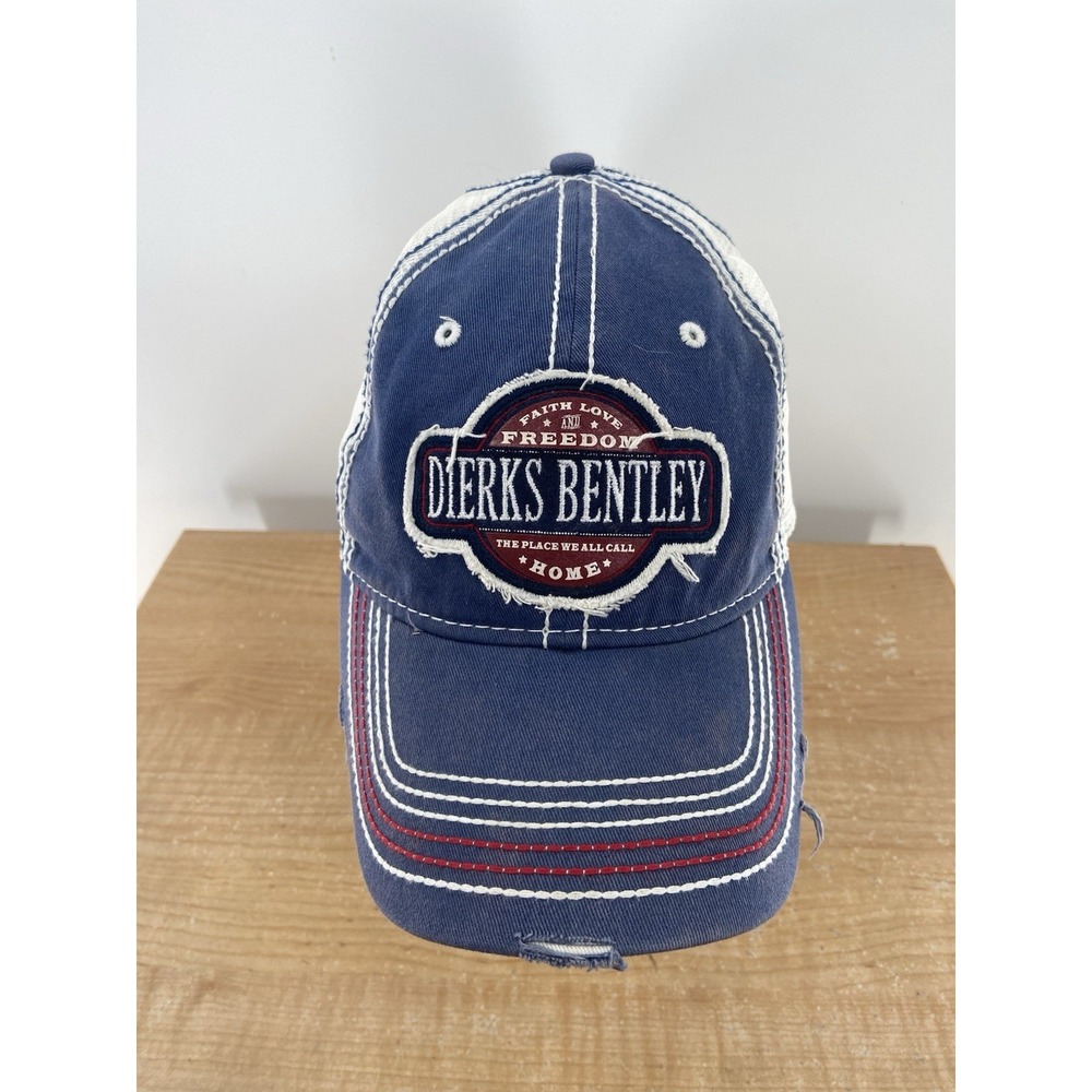 Dierks Bentley Distressed Hat Cap Blue/Red Adult Used Snapback‎ Mesh Trucker